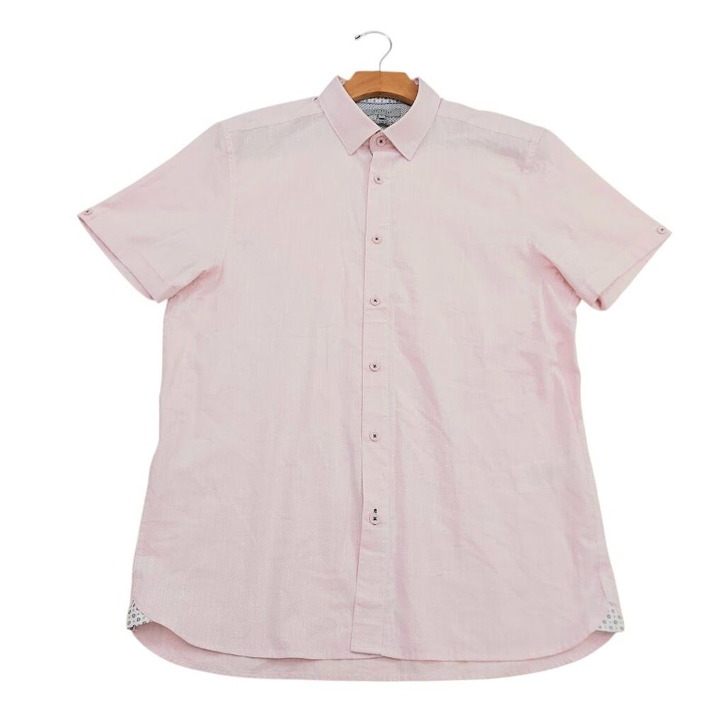 Ted Baker London Mens Size 4 Large Pink Dress Shirt Button Down Slim Fit Cotton